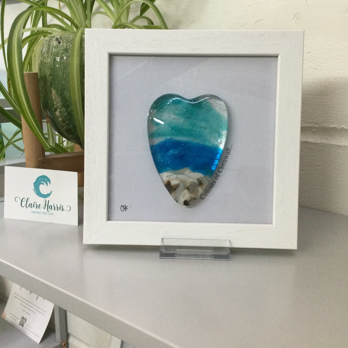 Fused Glass Sea Scene Framed Conical Heart