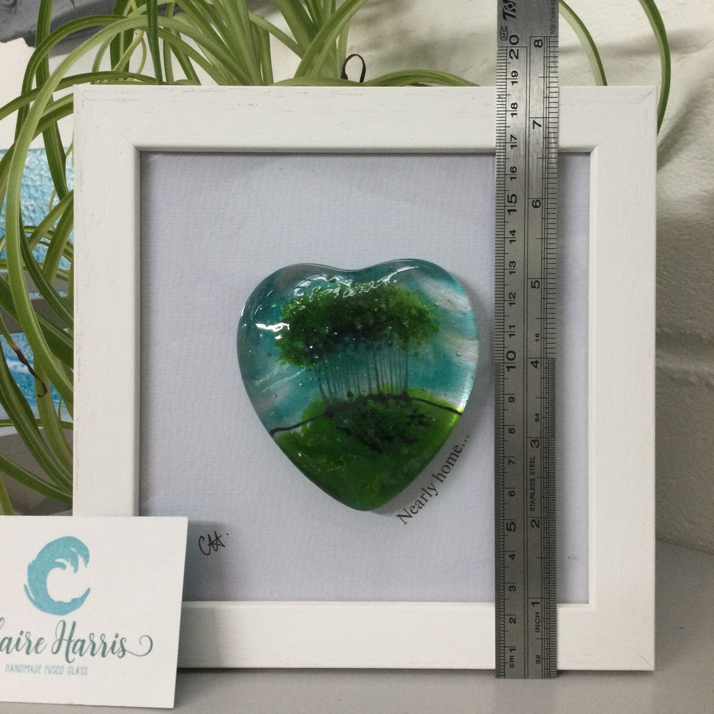 Framed Fused Glass Nearly Home Trees Heart