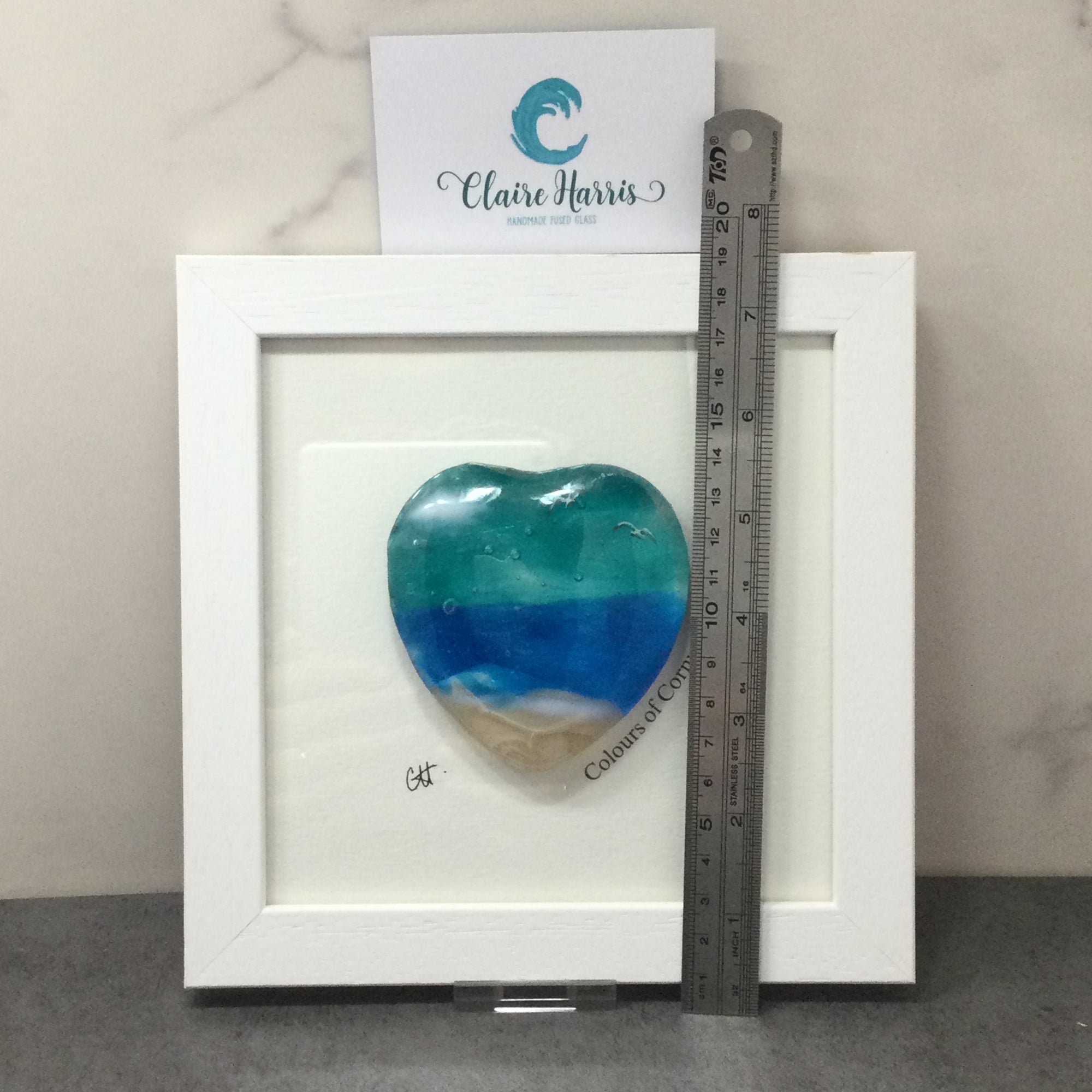 Fused Glass Sea Scene Framed Heart
