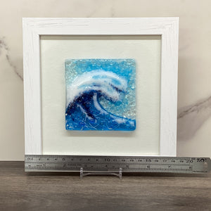 Framed Fused Glass Square Turquoise Crashing Wave