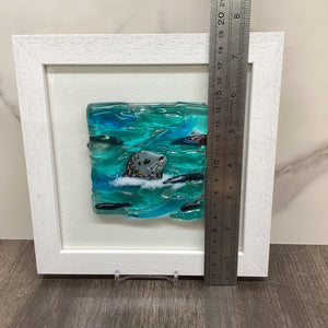 Square Framed Fused Glass Seal Side Facing