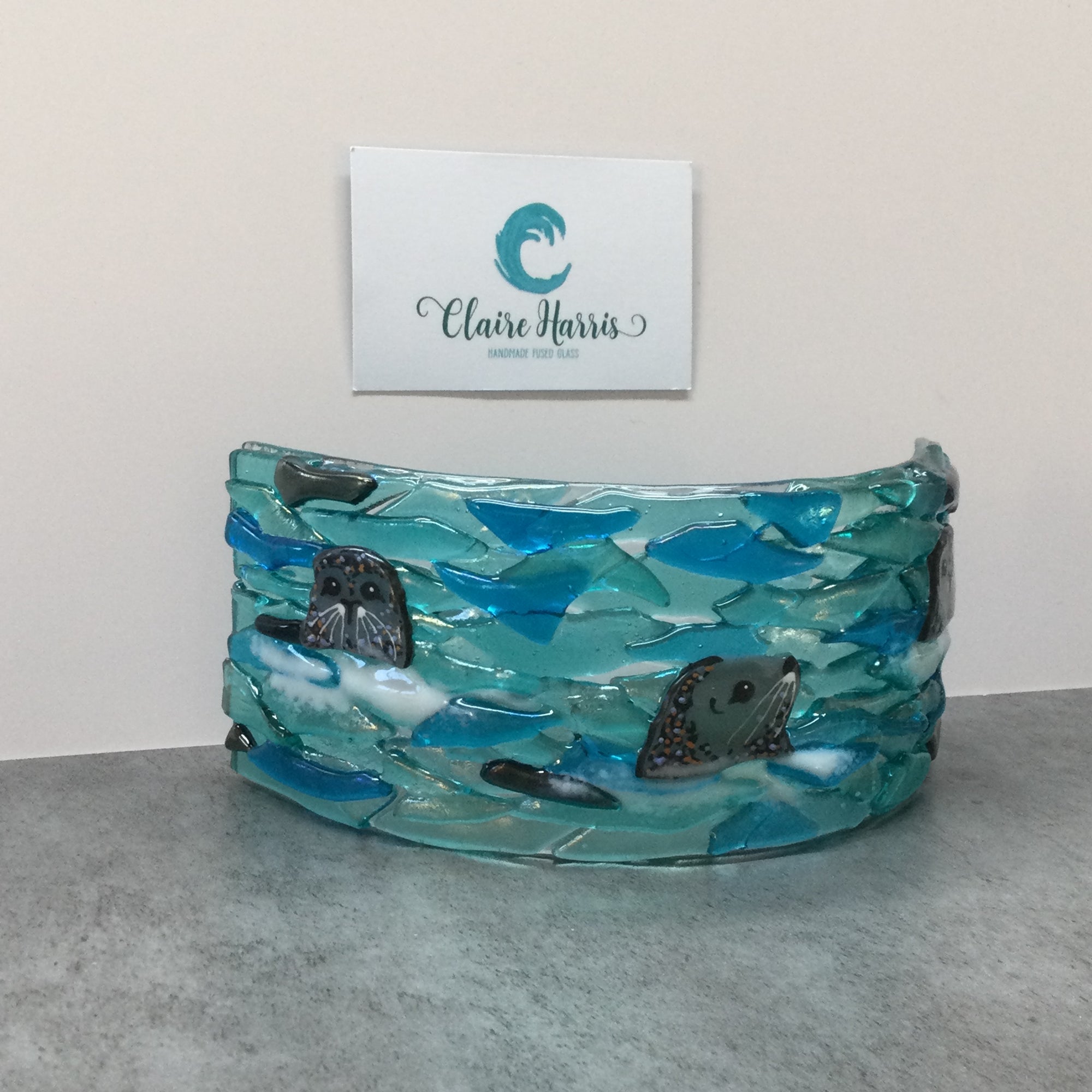 Fused Glass Trio of Seals Curve