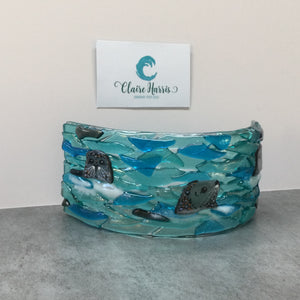 Fused Glass Trio of Seals Curve