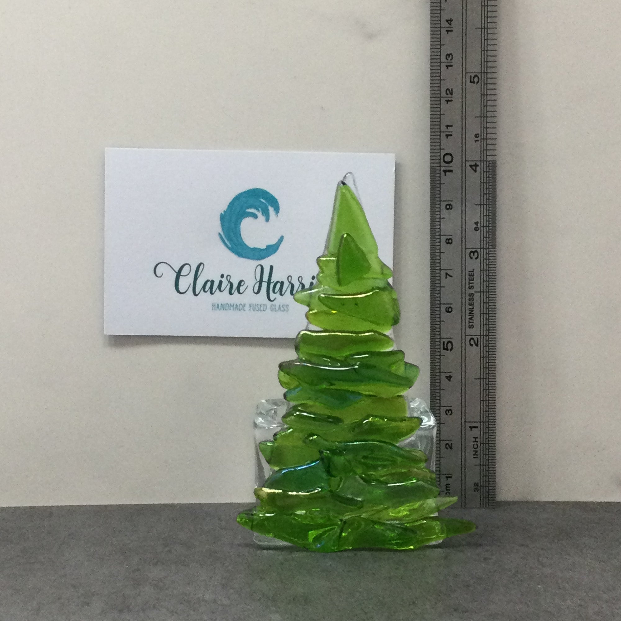 Fused Glass Green Fir Tree, Christmas Tree with Glass Tea Light Holder