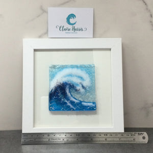 Limited Edition Framed Fused Glass Square Turquoise Crashing Wave