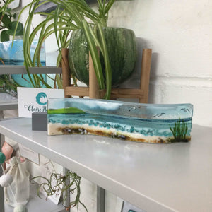 Small Freestanding Wave - Cornish Sea Scene with Grass - Fused Glass By Claire Harris 