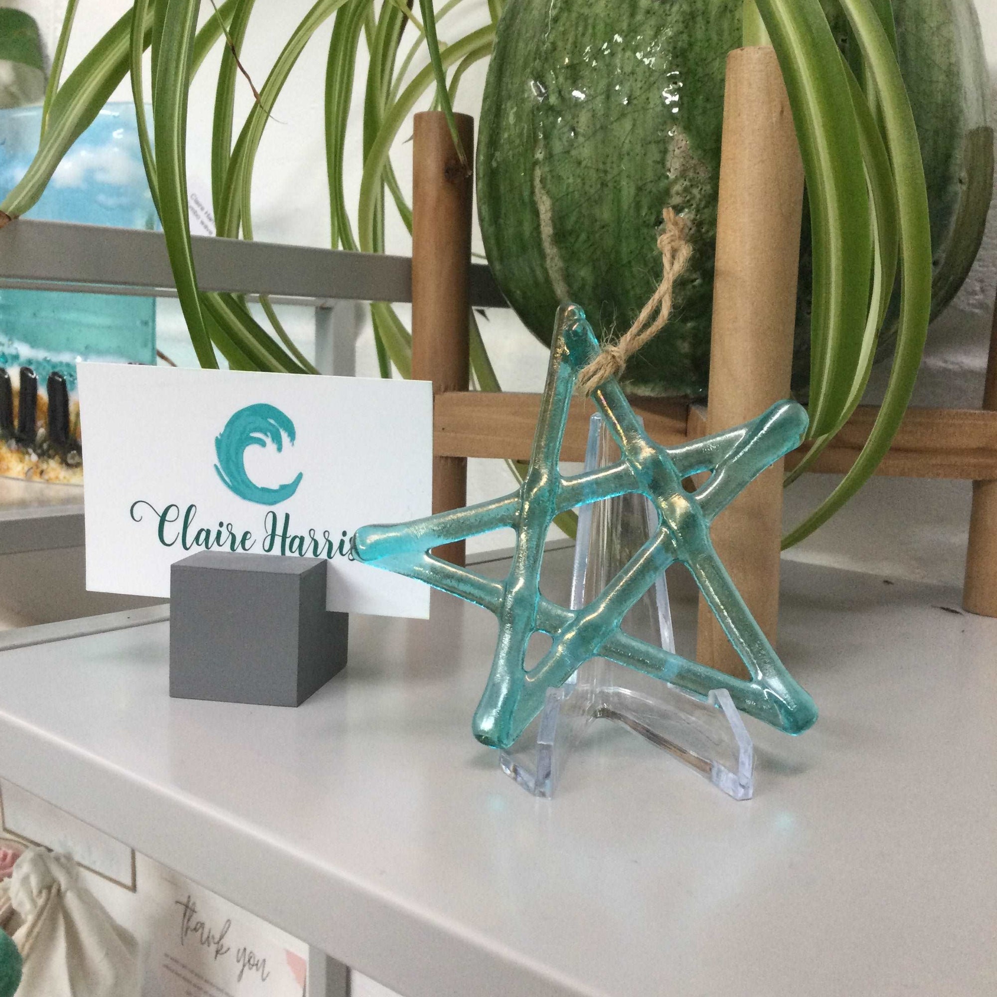 Fused Glass Star Hanger - Light Aqua - Fused Glass By Claire Harris 