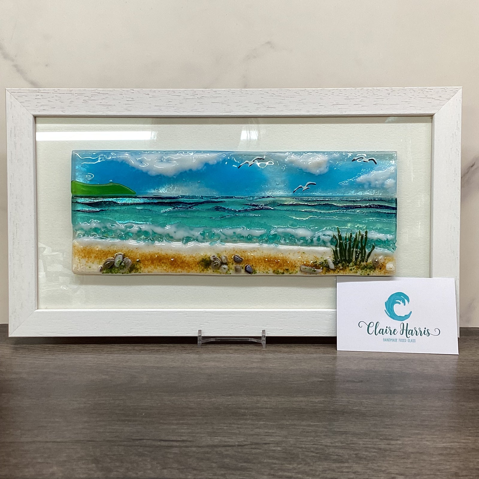 Large Framed Rectangle Sea Scene with Grass