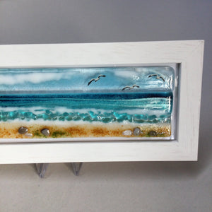 Limited Edition Framed Sea Scene, rectangle framed fused glass