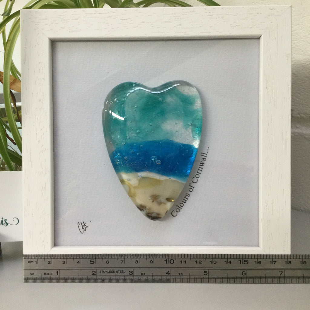 Fused Glass Sea Scene Framed Conical Heart