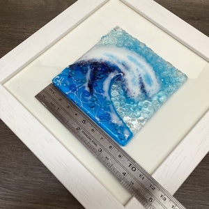 Framed Fused Glass Square Turquoise Crashing Wave