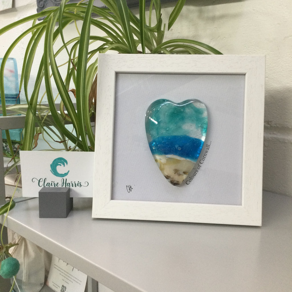 Fused Glass Sea Scene Framed Conical Heart