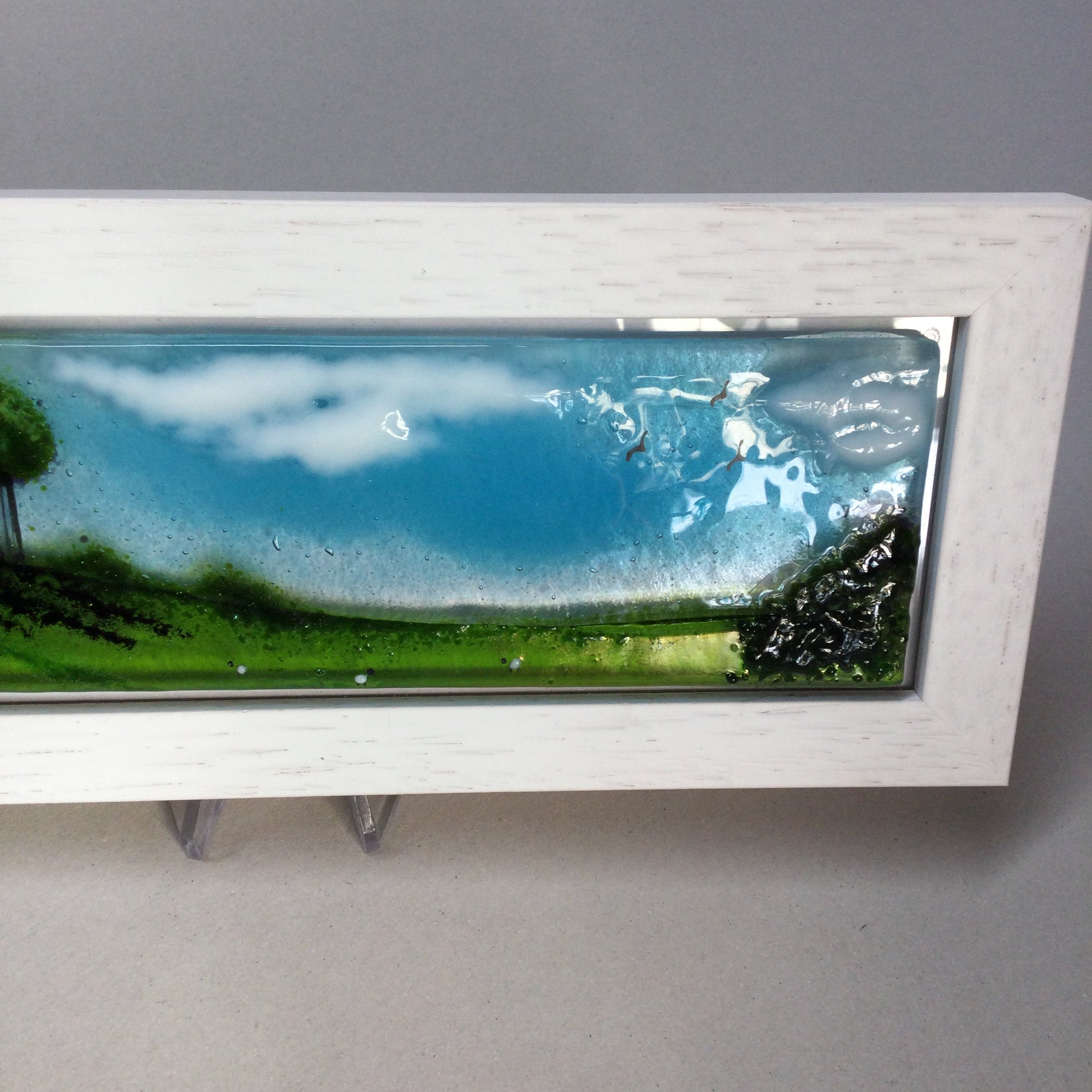 Limited Edition Framed Nearly Home Trees, rectangle framed fused glass