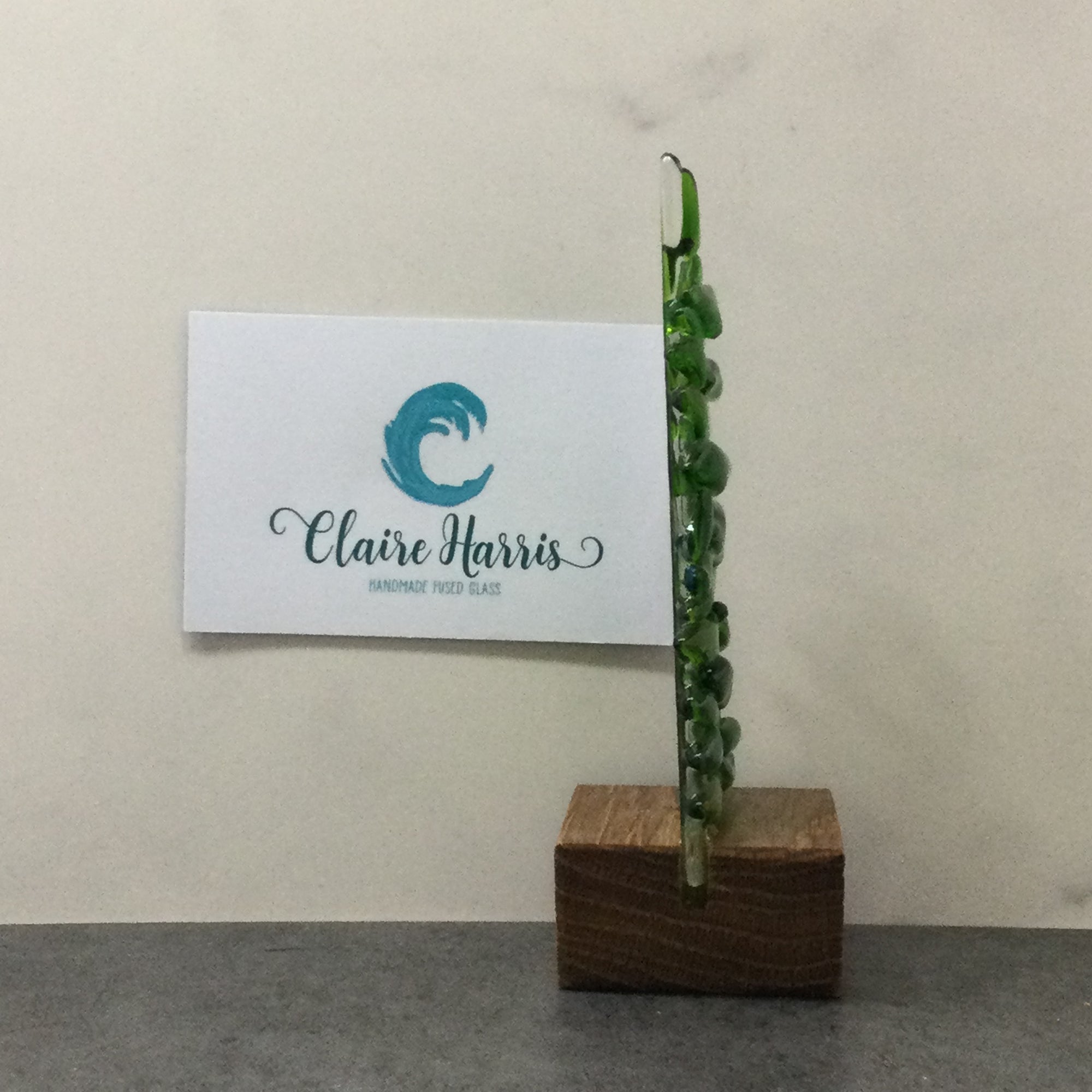 Fused Glass Green Fir Tree, Christmas Tree with Wooden Base