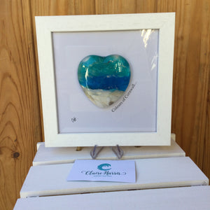 Fused Glass Sea Scene Framed Heart