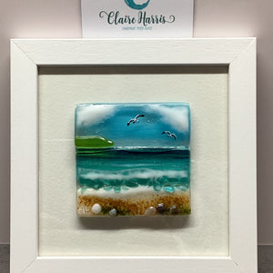Framed Fused Glass Square Sea Scene