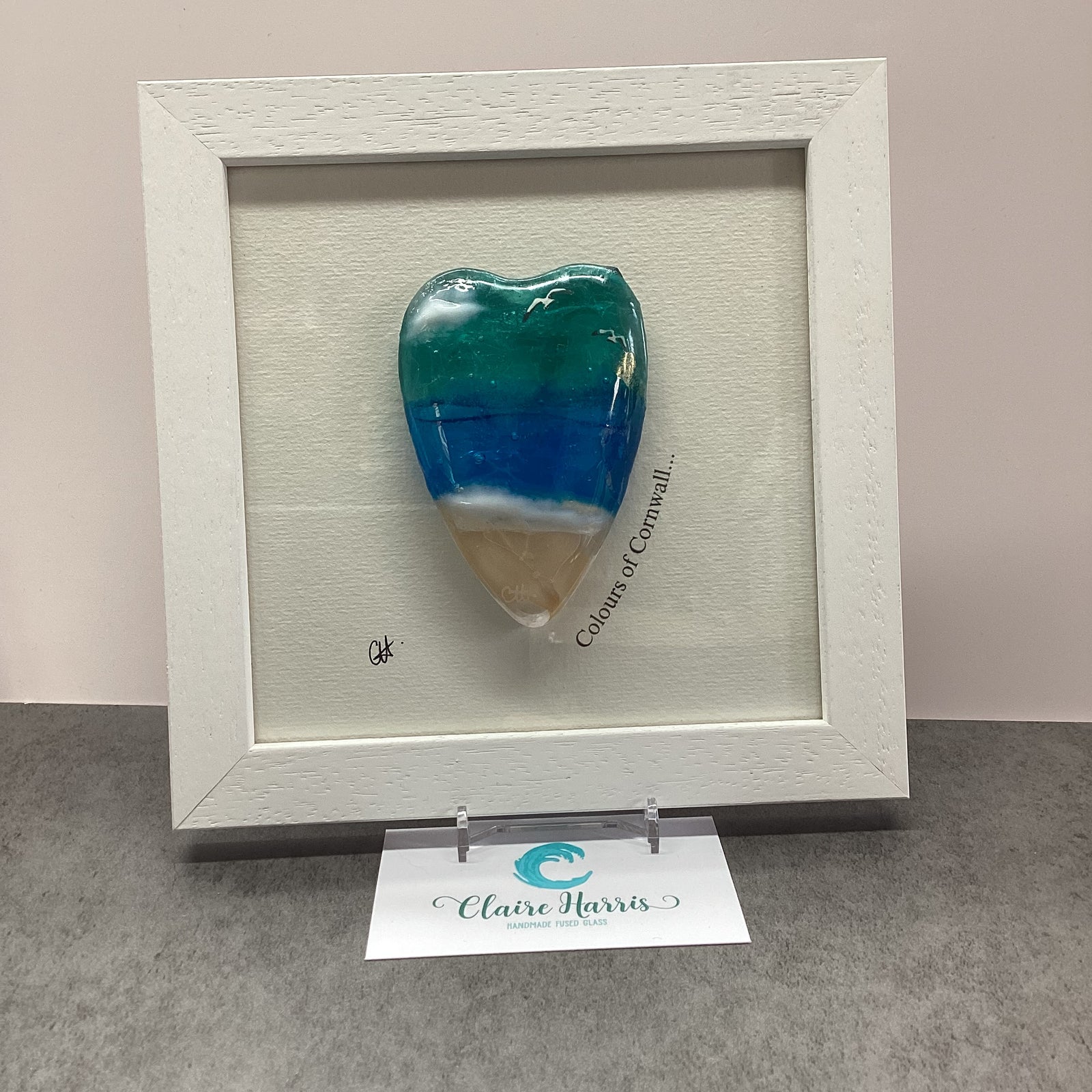 Fused Glass Sea Scene Framed Conical Heart