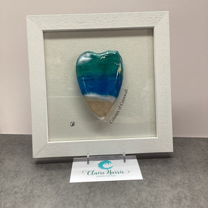 Fused Glass Sea Scene Framed Conical Heart