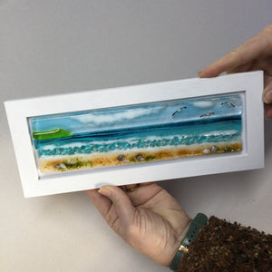 Limited Edition Framed Sea Scene, rectangle framed fused glass