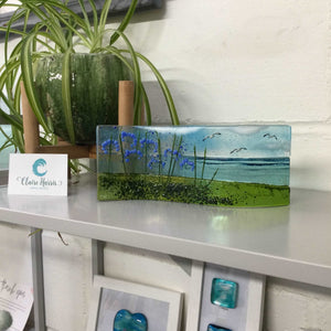 Large Freestanding Wave - Sea Scene with agapanthus - Fused Glass By Claire Harris 