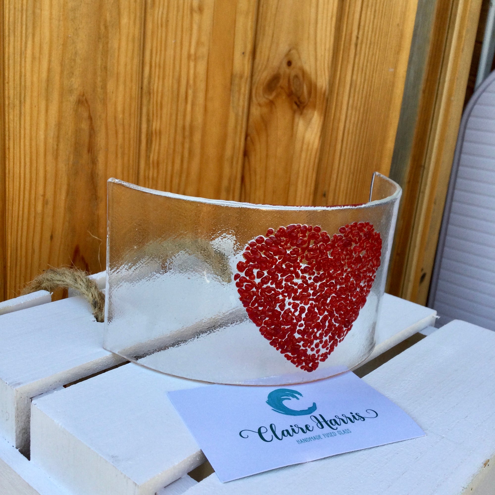 LIMITED EDITION Dark Red Heart Fused Glass Curve