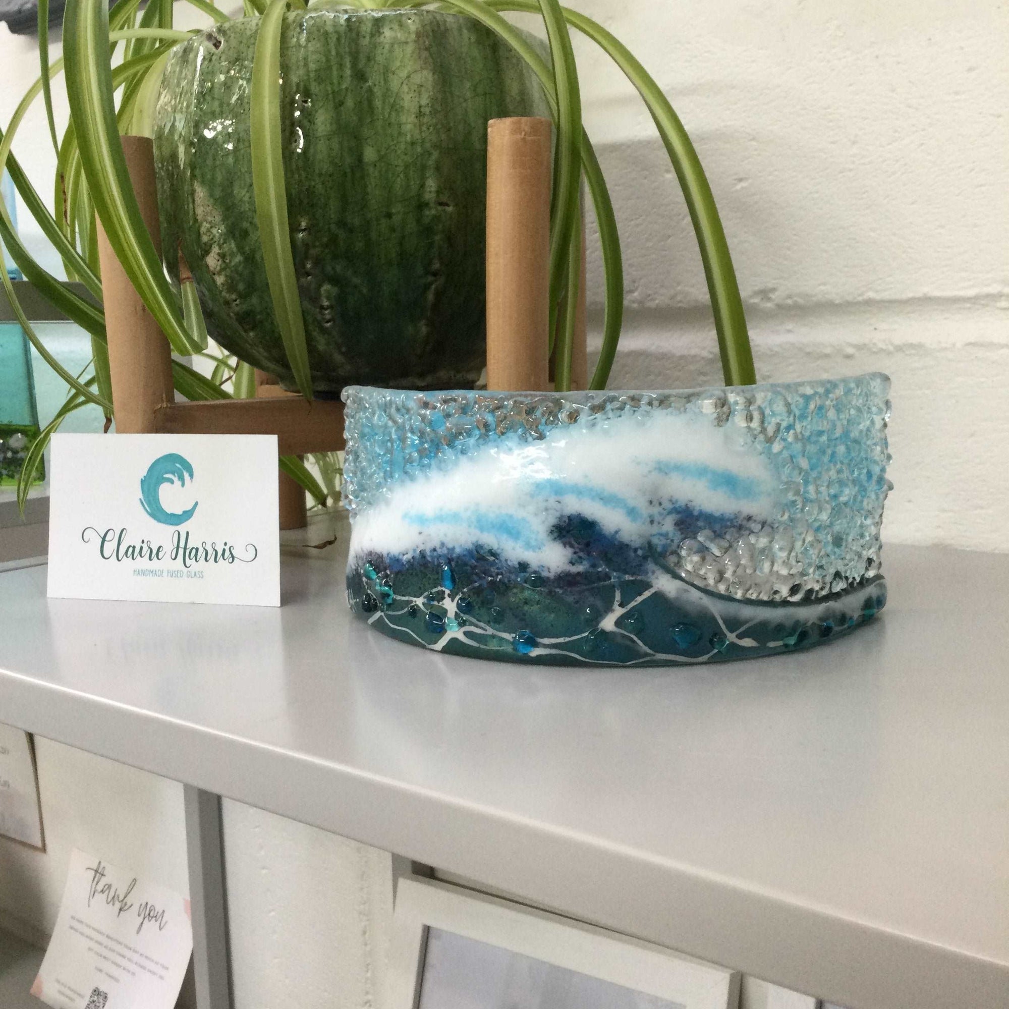 Curve - Crashing Wave Dark Aqua - Fused Glass By Claire Harris 