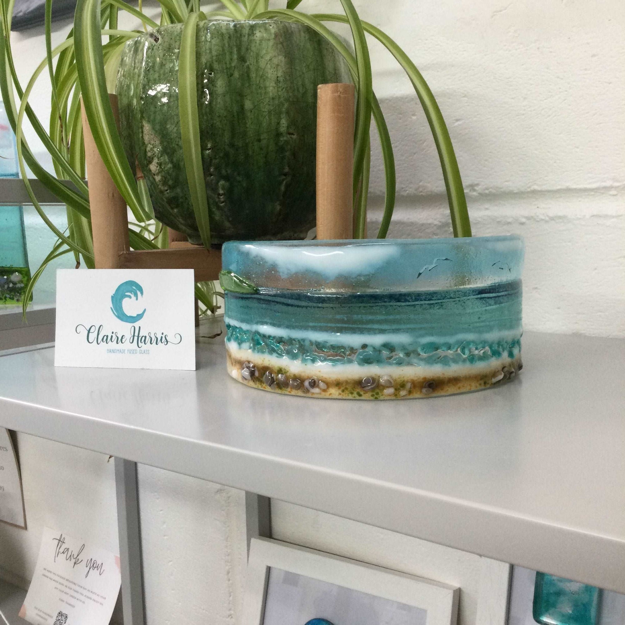 Curve - Cornish Sea scene - Fused Glass By Claire Harris 