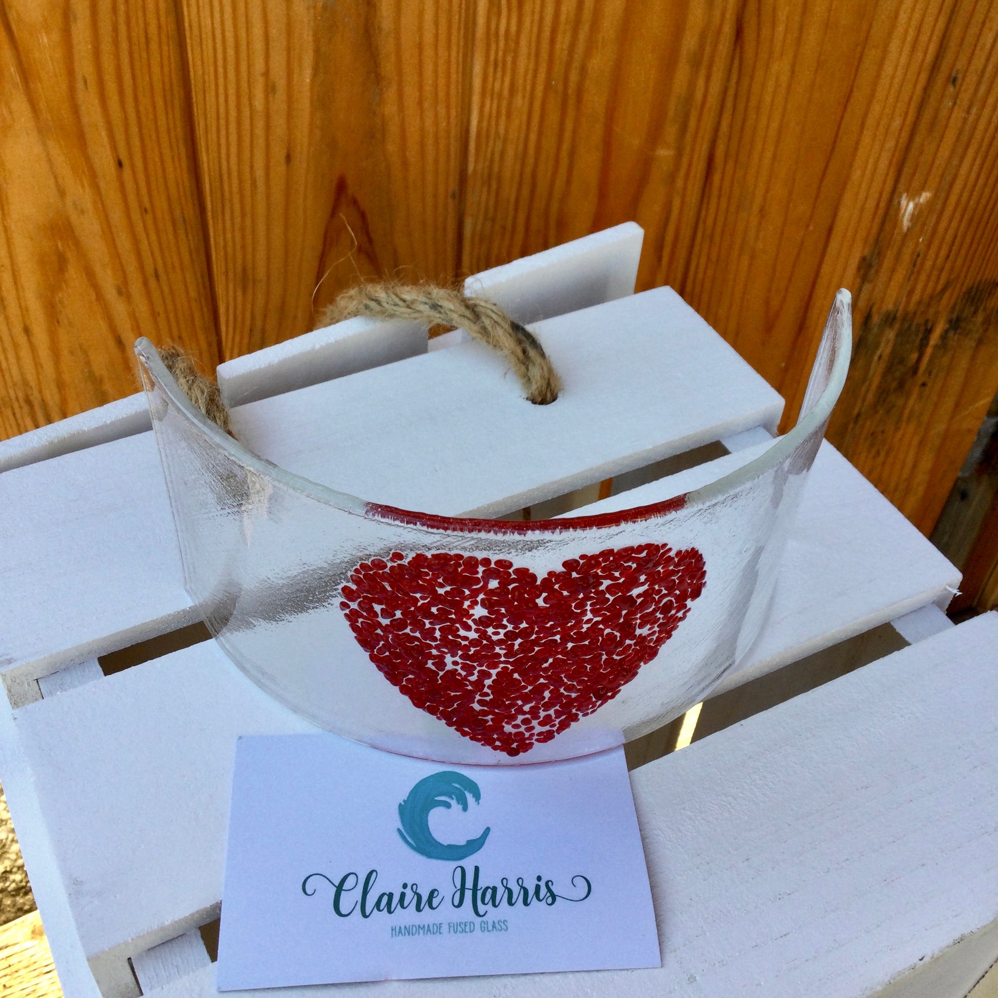 LIMITED EDITION Dark Red Heart Fused Glass Curve