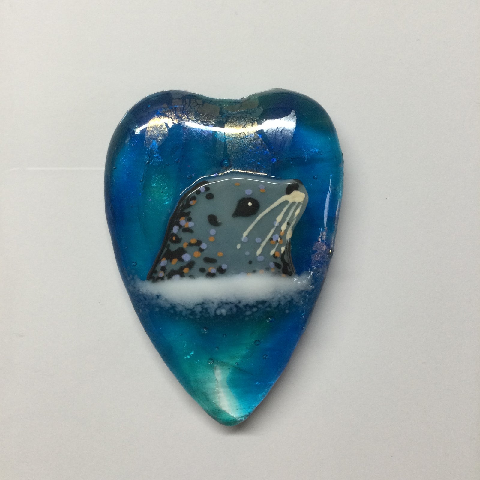 Limited Edition Framed Fused Glass Heart - Turquoise