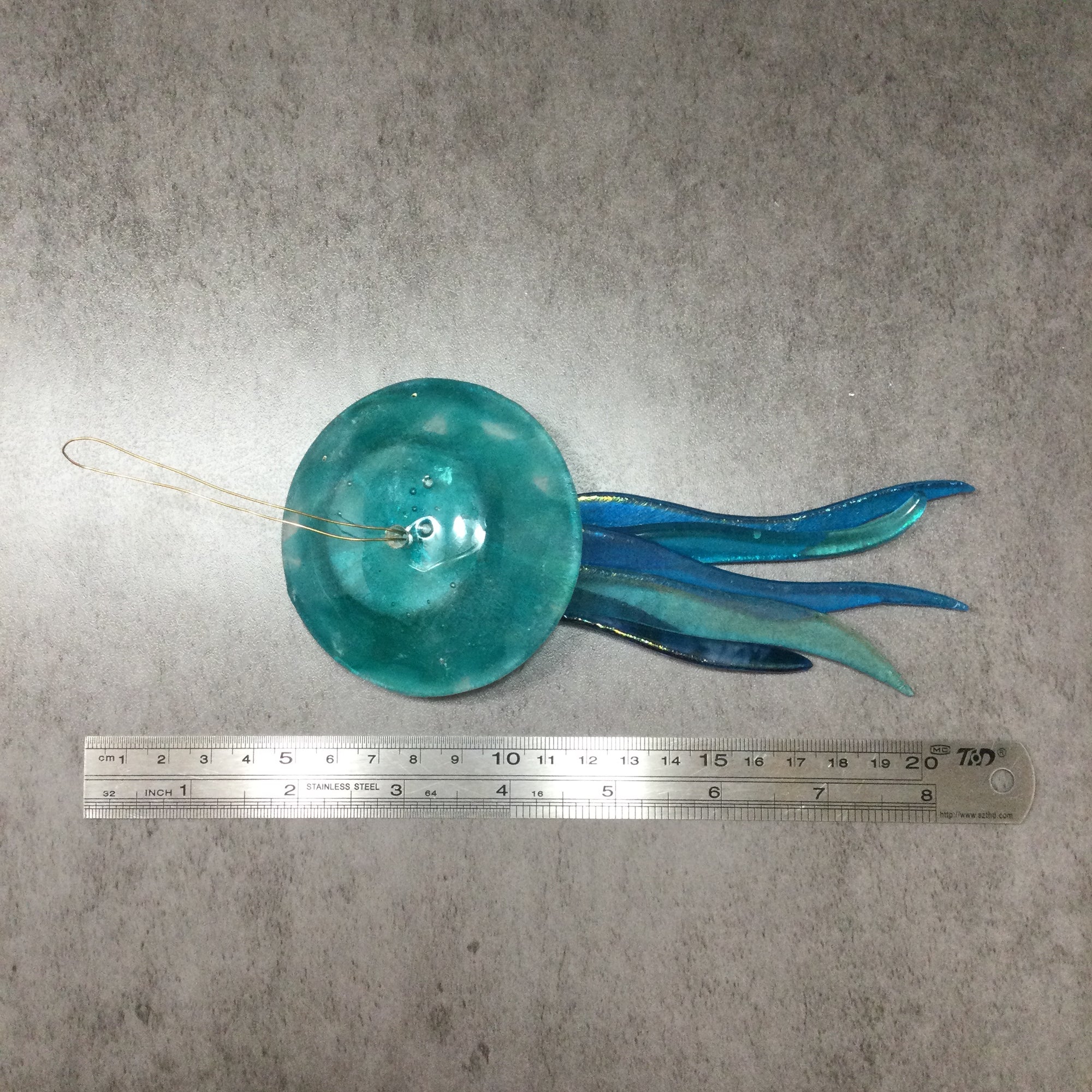 Fused Glass Light Aqua Jellyfish Hanger