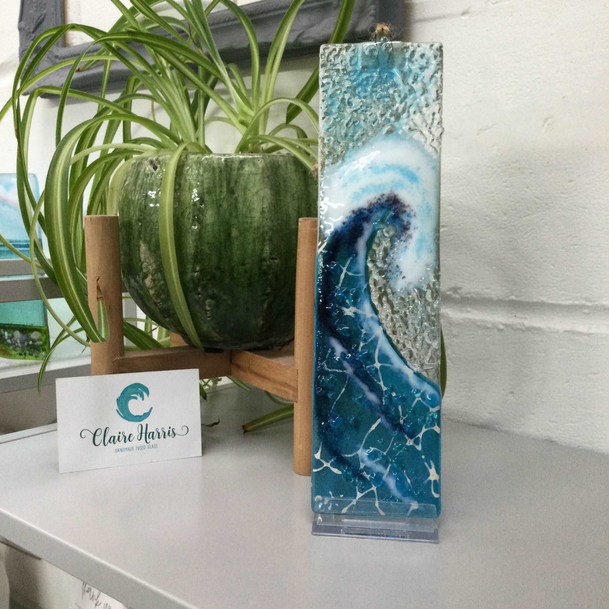 Large Hanger - Turquoise Crashing Wave - Fused Glass By Claire Harris 