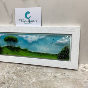Regular size Framed Nearly Home Trees, rectangle framed fused glass