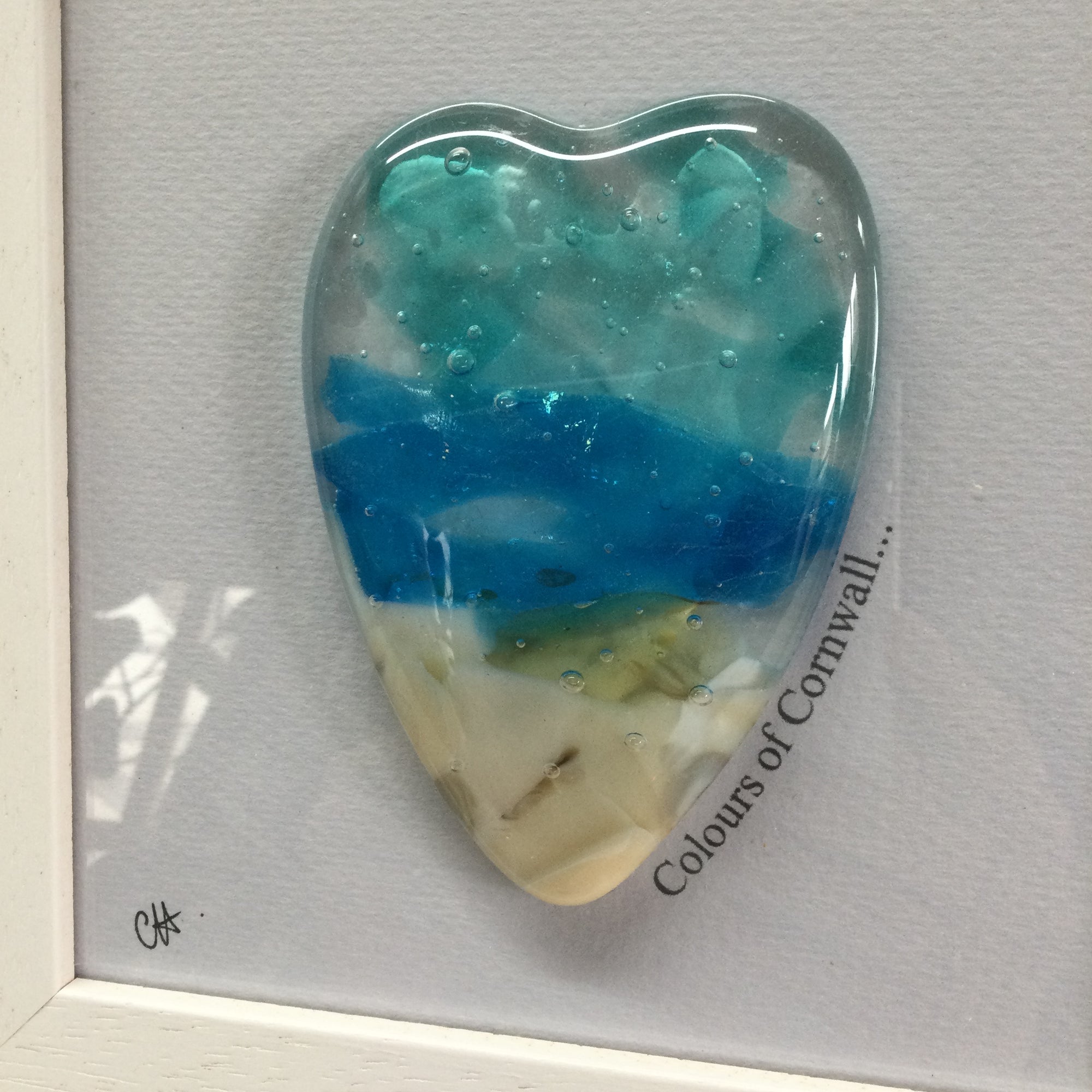 Fused Glass Sea Scene Framed Conical Heart