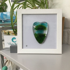 Fused Glass Framed Nearly Home Trees Conical Heart