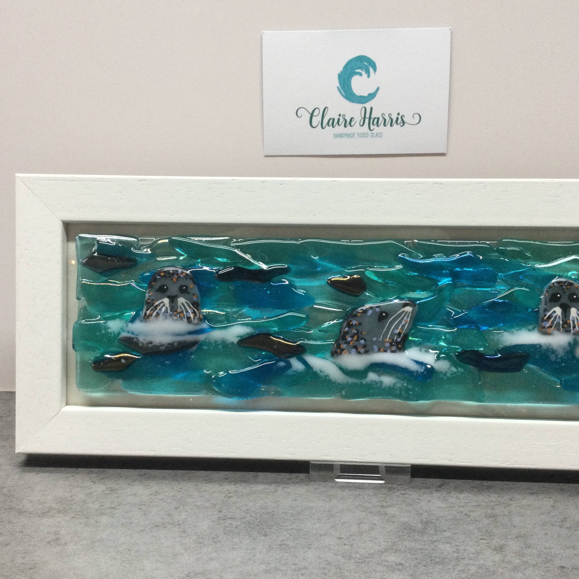 Limited Edition Framed Seals, rectangle framed fused glass