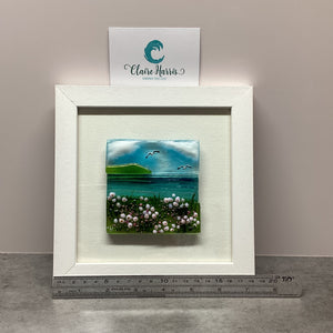 Framed Fused Glass Square Sea Pinks