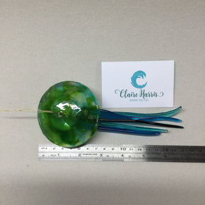 Fused Glass Green and Blue Jellyfish Hanger