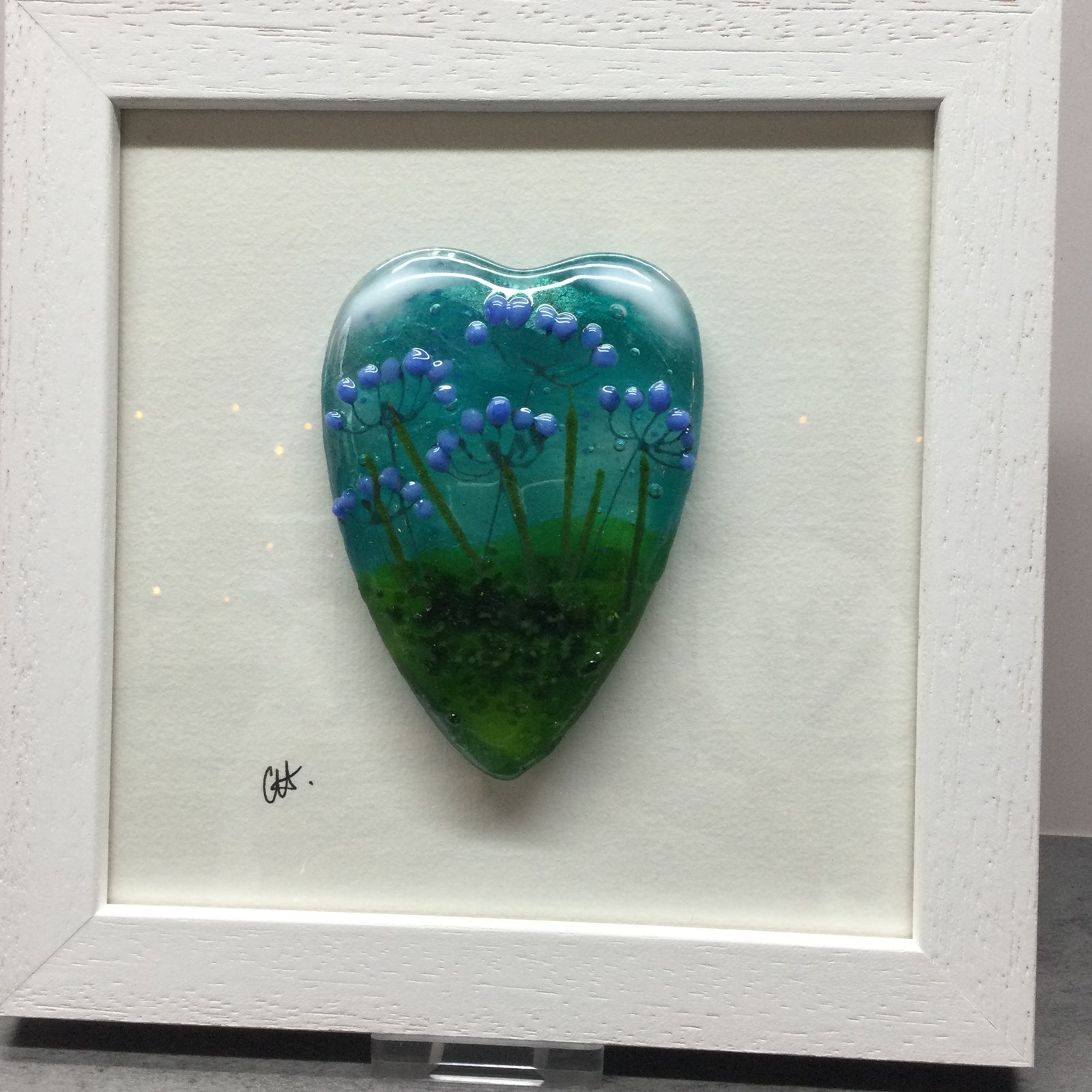 Fused Glass Framed Agapanthus Conical Heart