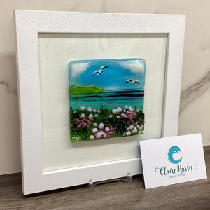 Framed Fused Glass Square Sea Pinks