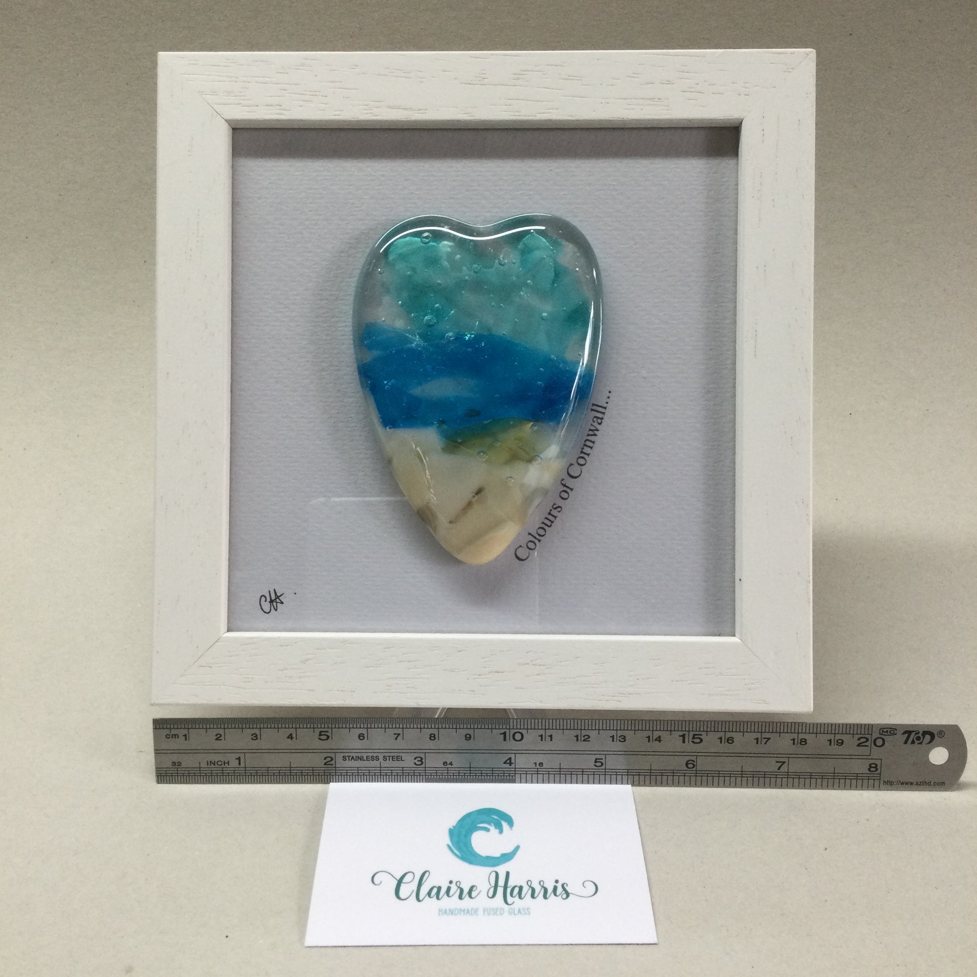Fused Glass Sea Scene Framed Conical Heart