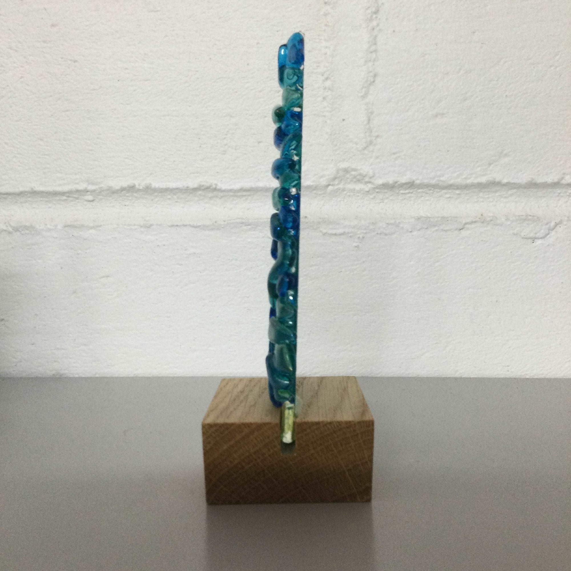 Fused Glass Blue Fir Tree, Christmas Tree with Wooden Base - Fused Glass By Claire Harris 