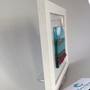 Limited Edition Framed Fused Glass Square Poppy Field Scene