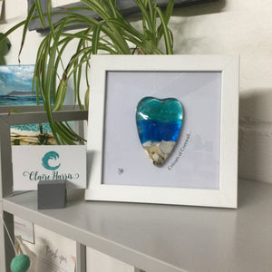 Fused Glass Sea Scene Framed Conical Heart