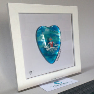 Limited Edition Framed Fused Glass Sea Swimmer with Red Costume, Purple Bobble Hat