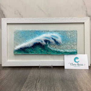 Large Framed Rectangle Crashing Wave Light Aqua