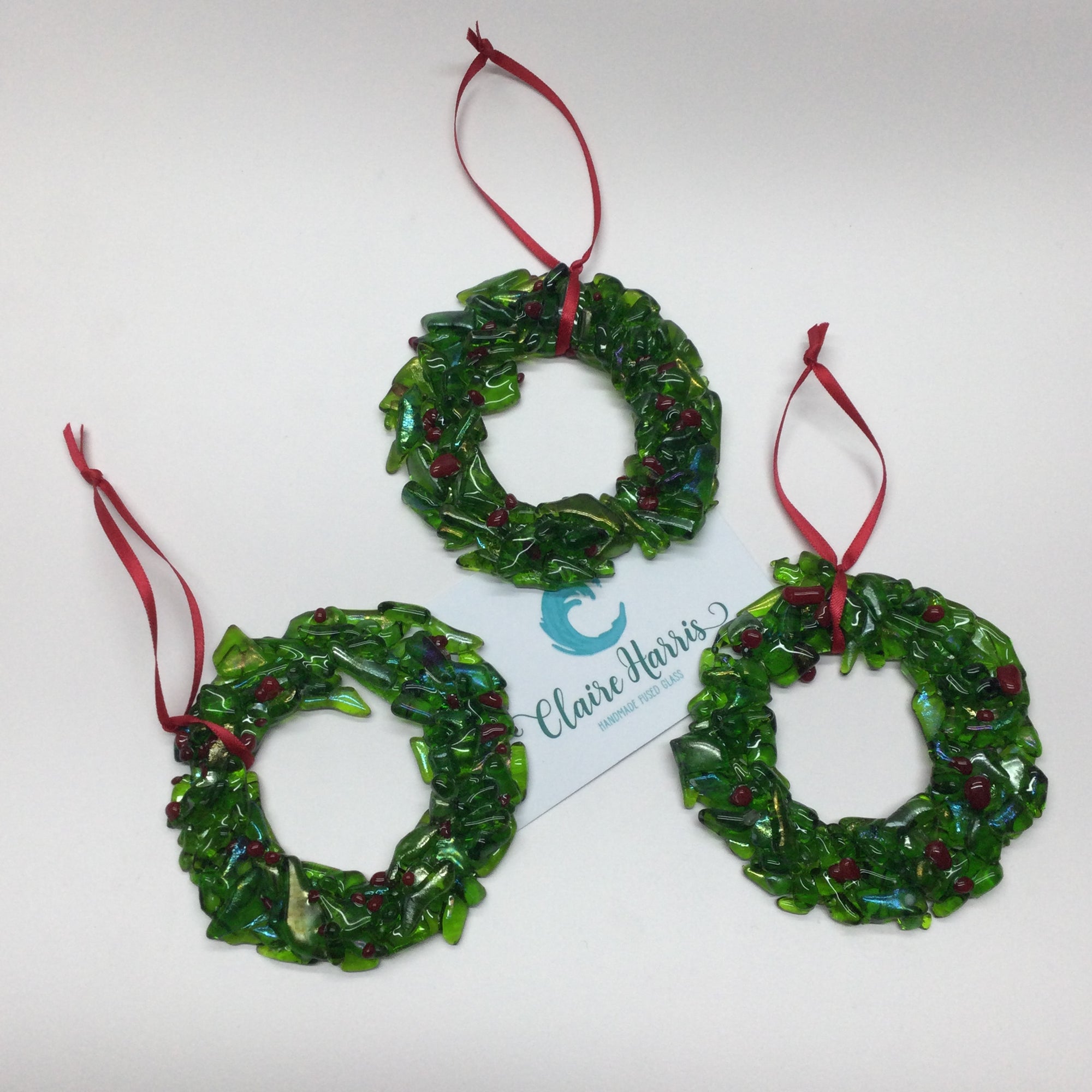Fused Glass Small Christmas Wreath Hanger