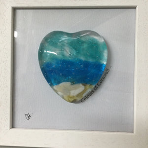 Fused Glass Sea Scene Framed Heart