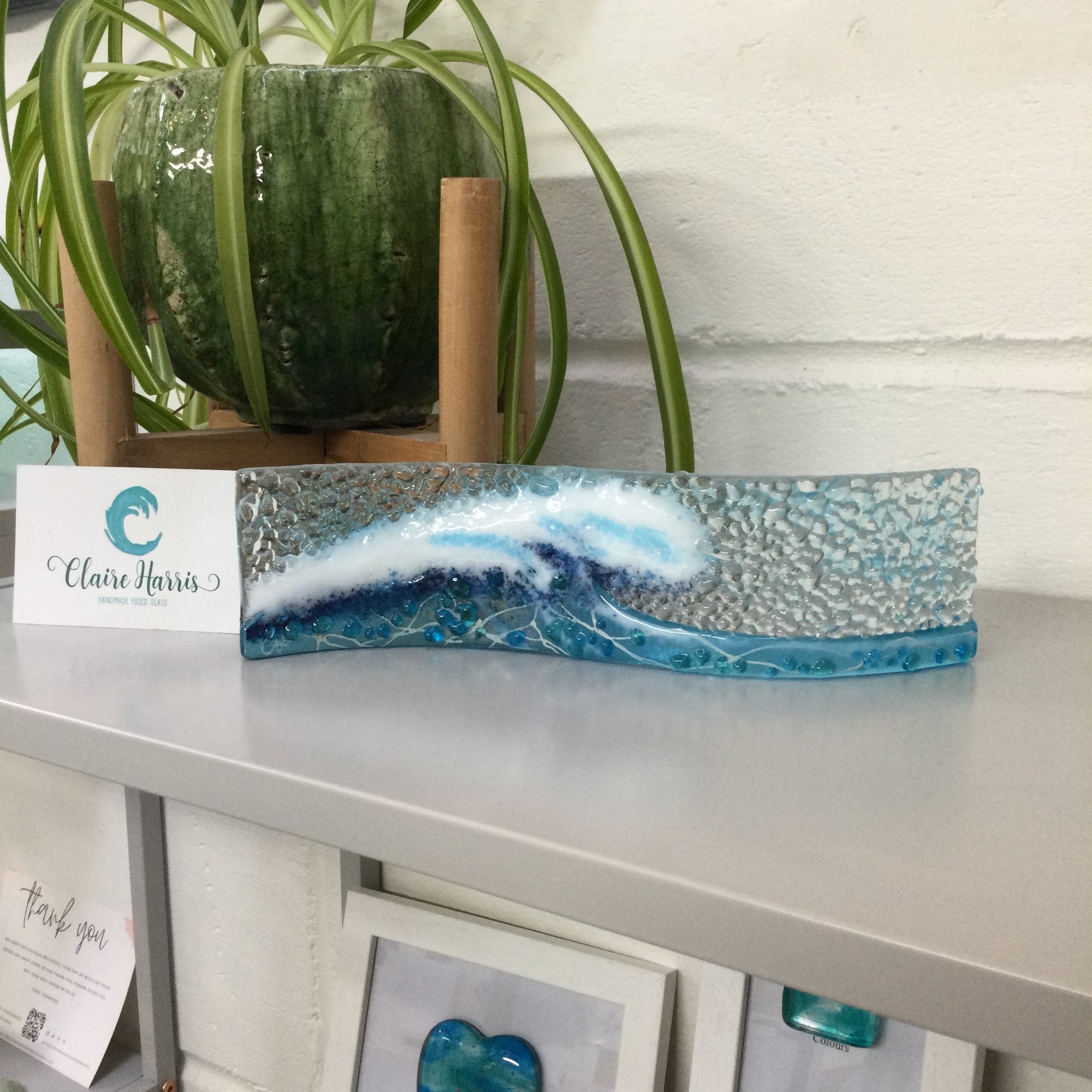 Small Freestanding Wave - Turquoise Crashing Wave - Fused Glass By Claire Harris 