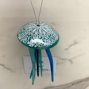 Fused Glass Patterned Jellyfish Hanger Light Aqua