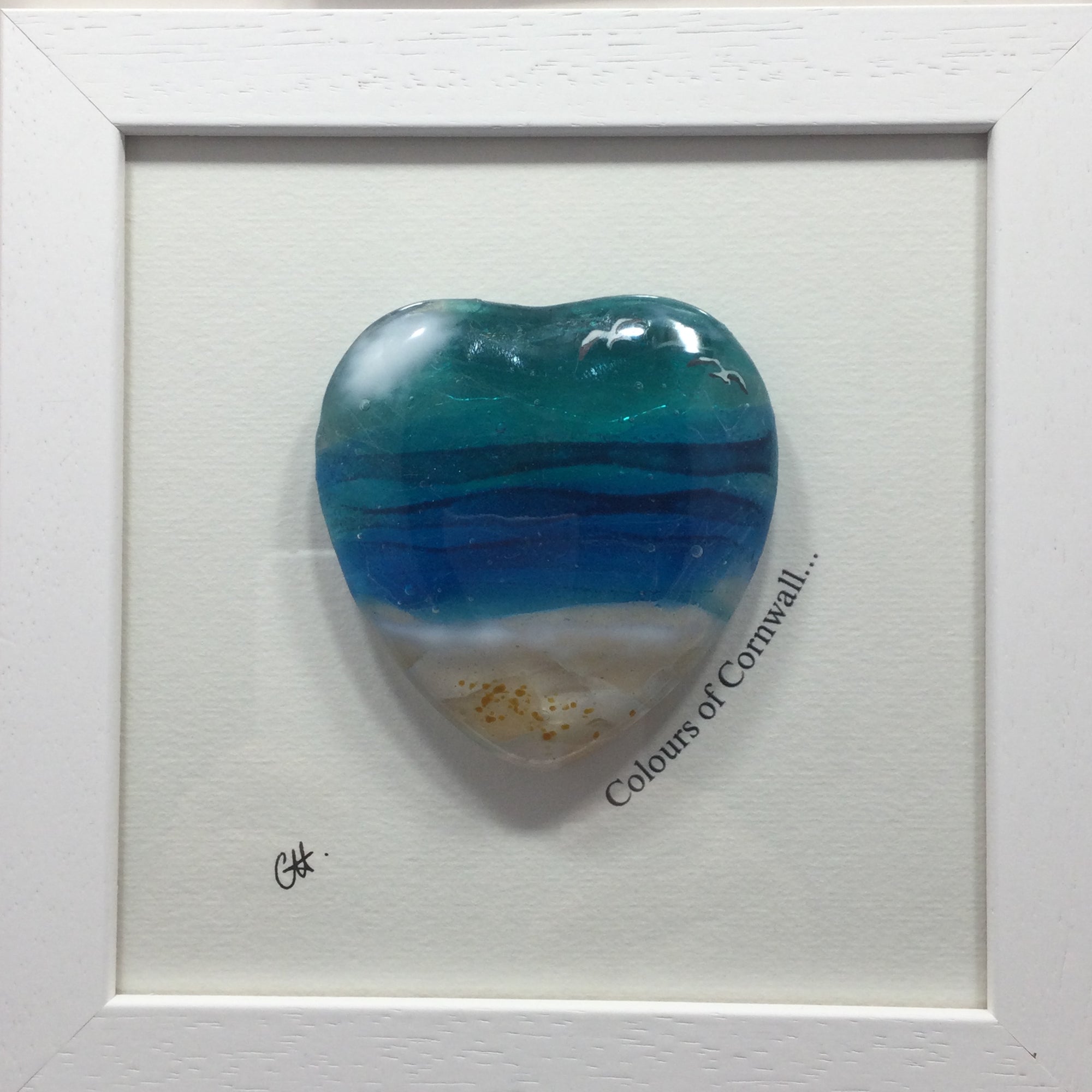 Fused Glass Sea Scene Framed Heart